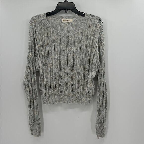 Natural Life Women's Open Weave Metallic Crewneck Sweater - Blue/White - Small - Picture 2 of 6